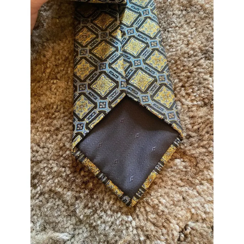 Stacy Adams 100% Silk Mens Neck Tie Geometric Pattern Teacher Gold Formal Bold